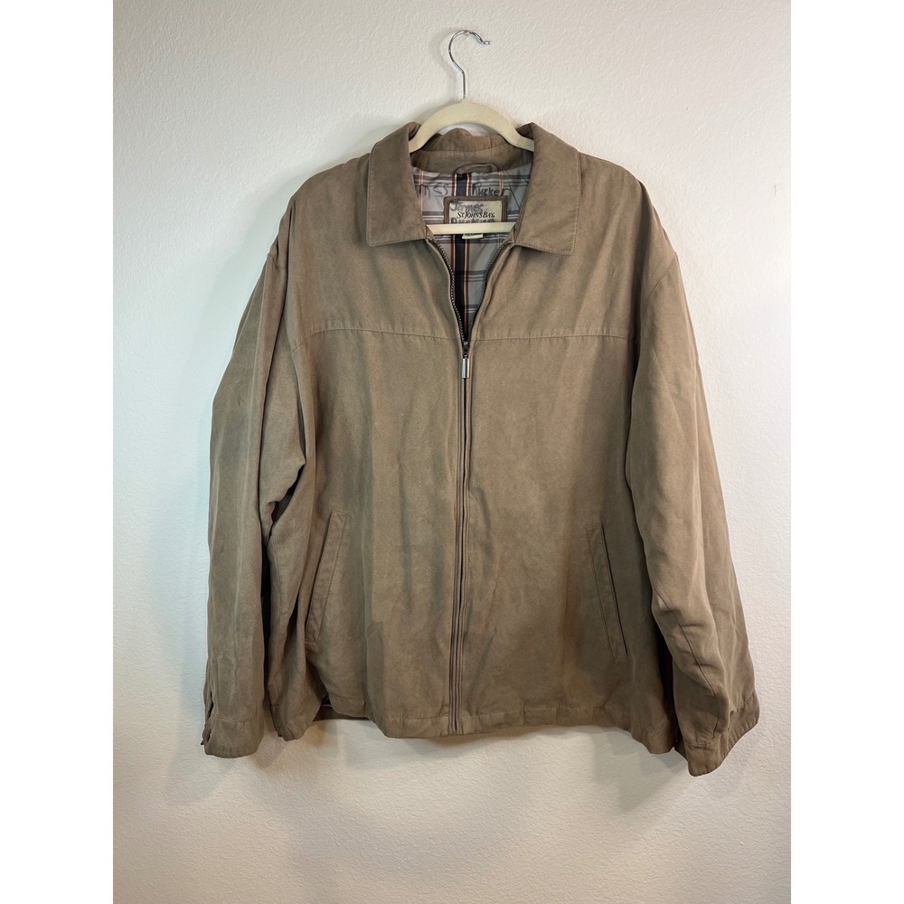Vintage St John's Bay Tan Faux Suede Harrington Jacket Plaid Lined XXL